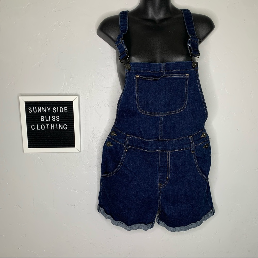 ModCloth Dark Blue Denim Short Overalls Adjustable Straps Casual Size Small